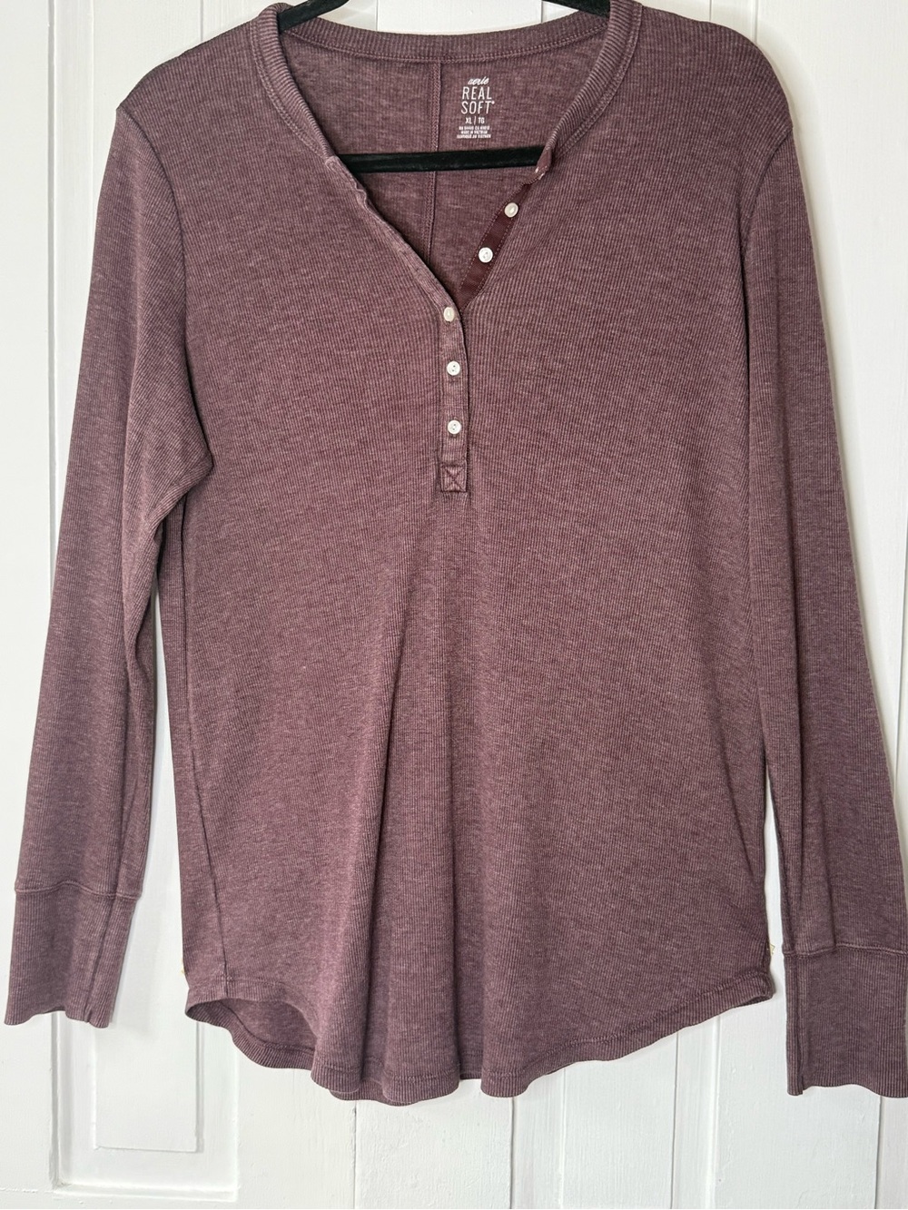 Aerie Real Soft Ribbed Long Sleeve Henley Top - XL
